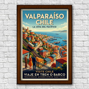 Póster Viaje a Valparaíso, Chile de los años 60 Vintage