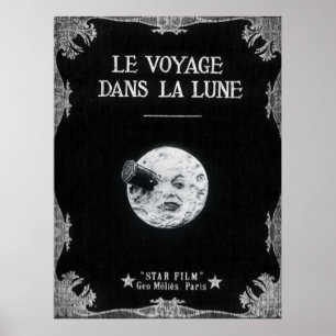 Póster Viaje al cine retro francés lunar