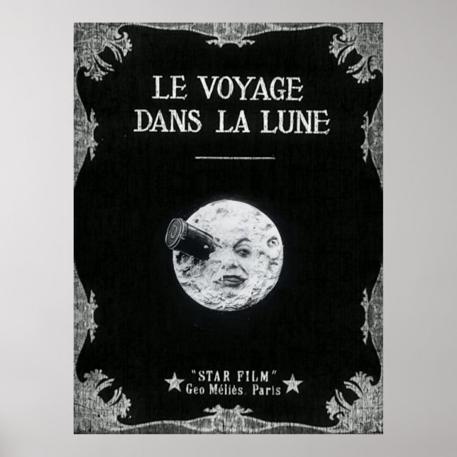Póster Viaje al cine retro francés lunar (Frente)