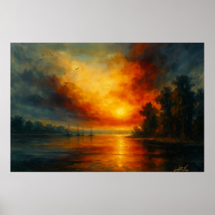 Póster Viaje al Crepúsculo Puestas de Sol Ardientes y Lag