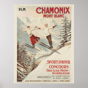 Póster Viaje al Ilustracion de esquí de Chamonix