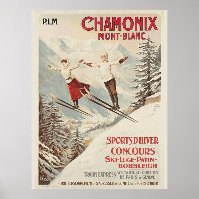 Póster Viaje al Ilustracion de esquí de Chamonix (Frente)