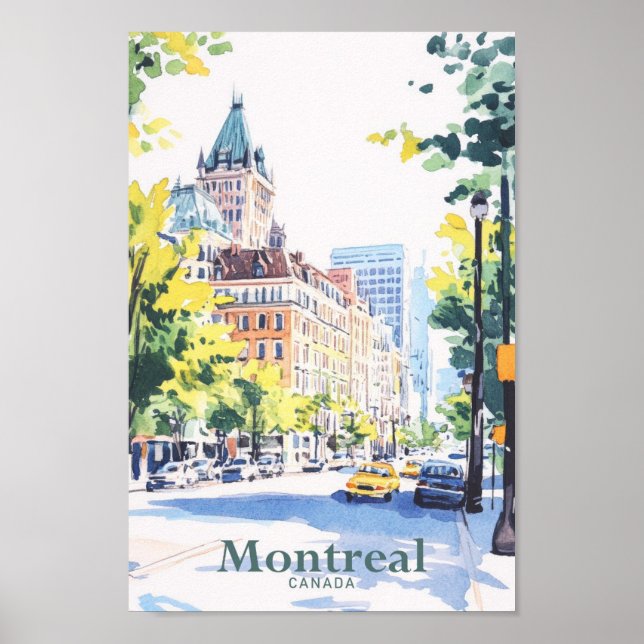 Póster Viaje al Ilustracion de pintura Gouache de Montrea (Frente)
