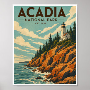 Póster Viaje al Parque Nacional Acadia Vintage