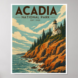 Póster Viaje al Parque Nacional Acadia Vintage
