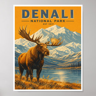 Póster Viaje al Parque Nacional Denali Vintage