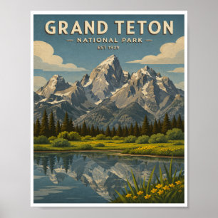 Póster Viaje al Parque Nacional Grand Teton Vintage