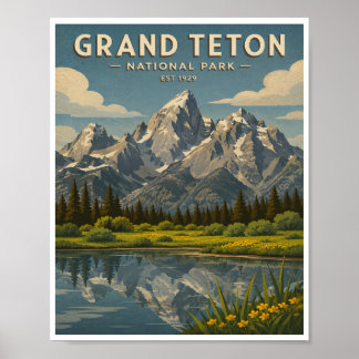Póster Viaje al Parque Nacional Grand Teton Vintage