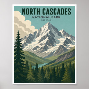 Póster Viaje al Parque Nacional North Cascades Vintage