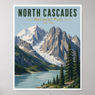 Póster Viaje al Parque Nacional North Cascades Vintage