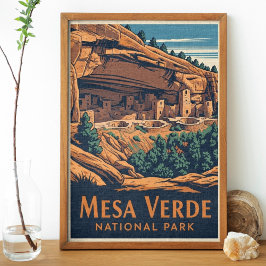 Póster Viaje al Parque Nacional Retro Mesa Verde