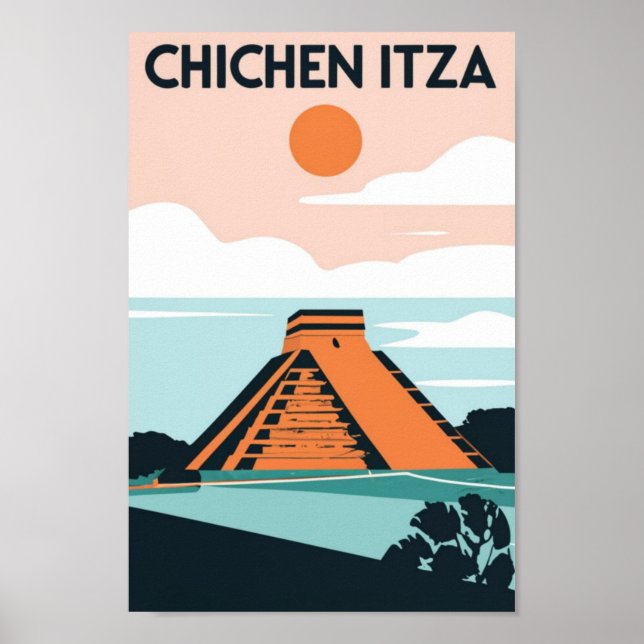 Póster Viaje al templo maya Chichén Itza en México (Frente)