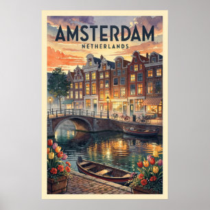 Póster Viaje Antiguo a Amsterdam Países Bajos