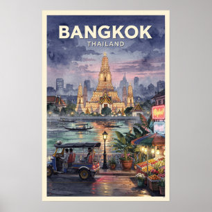 Póster Viaje Antiguo a Bangkok Tailandia