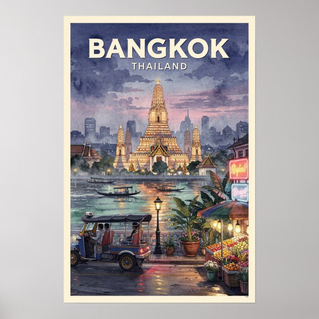 Póster Viaje Antiguo a Bangkok Tailandia (Frente)