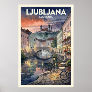 Póster Viaje Antiguo a Ljubljana Eslovenia