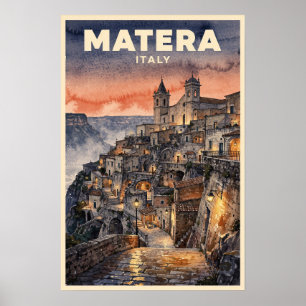 Póster Viaje Antiguo a Matera Italia