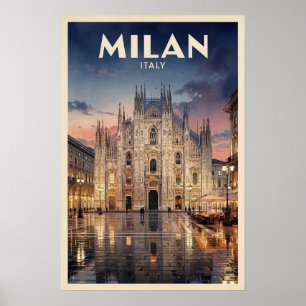 Póster Viaje Antiguo a Milán Italia
