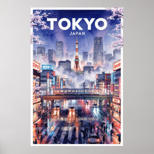 Póster Viaje Antiguo a Tokio Japón