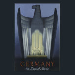 Póster Viaje Art Decó Vintage Alemania Águila<br><div class="desc">Viaje de Vintage Art Deco Alemania poster,  muestra un águila en el fondo tiene el logo "Alemania la tierra de la música".</div>