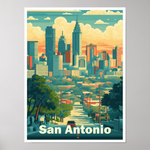 Póster Viaje artístico de San Antonio Texas USA