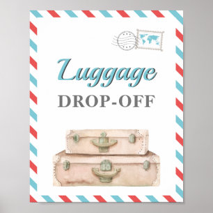 Póster Viaje Avión Azul Rojo Regalos Tarjetas de Equipaje