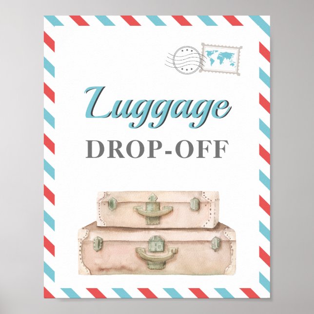 Póster Viaje Avión Azul Rojo Regalos Tarjetas de Equipaje (Frente)
