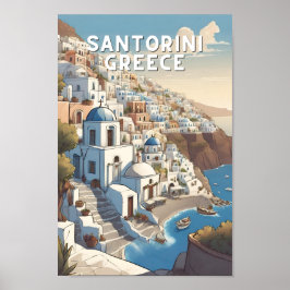Póster Viaje azul de la isla griega Santorini