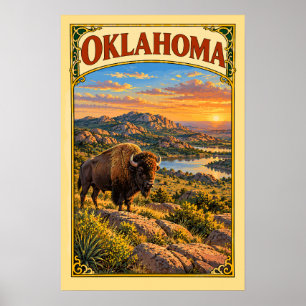 Póster Viaje Bisonte de las Montañas Wichita Oklahoma Vin
