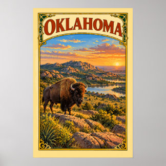 Póster Viaje Bisonte de las Montañas Wichita Oklahoma Vin
