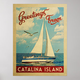 Póster Viaje California del vintage del velero de la isla