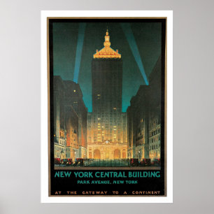 Póster Viaje central del vintage del edificio de Nueva