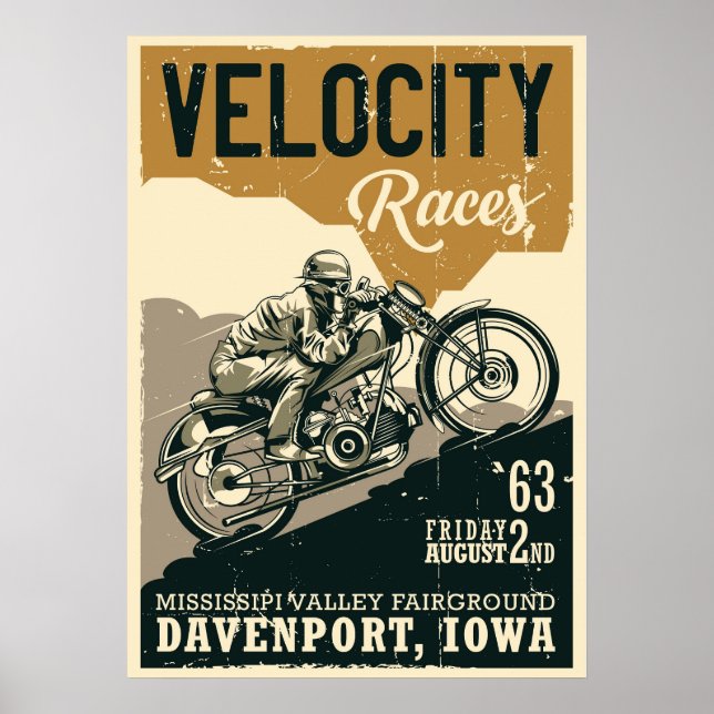 Póster Viaje con la motocicleta eólica-vintage (Frente)