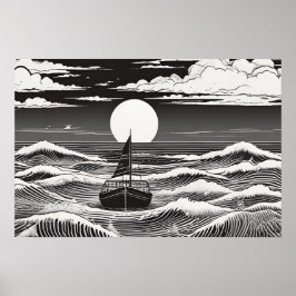 Póster Viaje con luz solar Serenade nautica negro y blanc