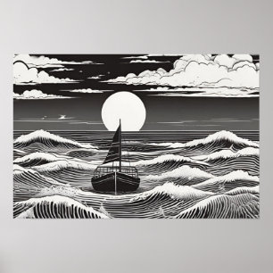 Póster Viaje con luz solar Serenade nautica negro y blanc