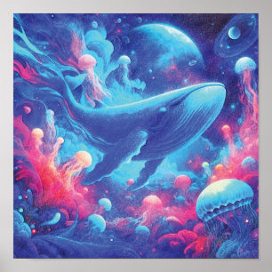 Póster Viaje Cósmico de la Ballena Viajera del Océano Cel
