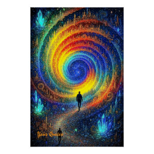 Póster Viaje Cósmico Galaxia Arcoíris Luz Surrealista