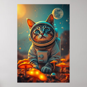 Póster Viaje Cósmico para Gatos - Sueños Retro Espaciales