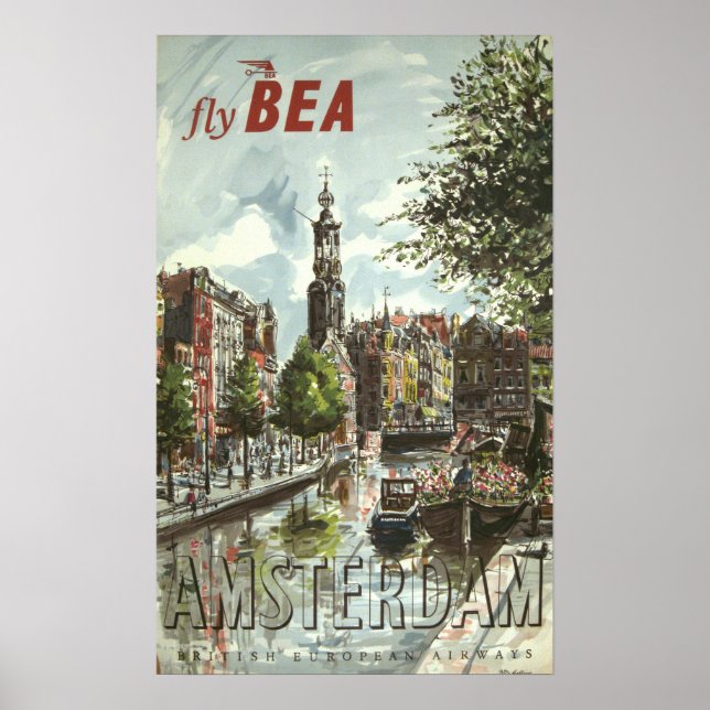 Póster Viaje de Amsterdam de Vintage (Frente)