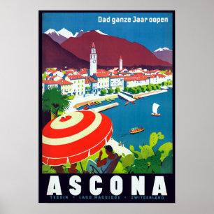 Póster Viaje de Ascona Suiza Vintage