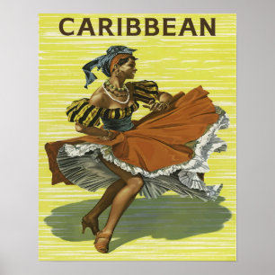 Póster Viaje de bailarina del Caribe de la época de la vi