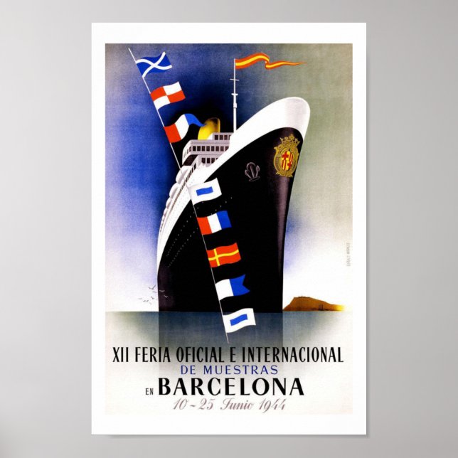 Póster Viaje de Barcelona Vintage (Frente)
