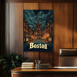 Póster Viaje de Boston Vintage