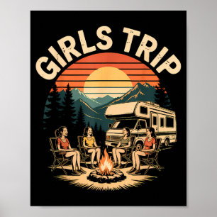 Póster Viaje de chicas rv camping campamento amigas viaje