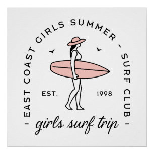 Póster Viaje de chicas surf surfeste costa este estético 