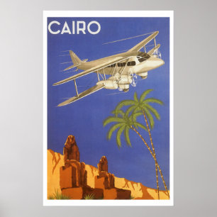 Póster Viaje de cosecha a El Cairo, Egipto, avión biplano