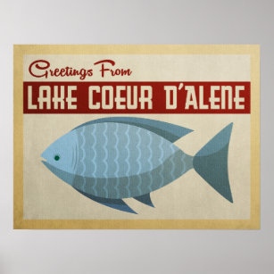 Póster Viaje de cosecha de peces azules del lago Coeur d'