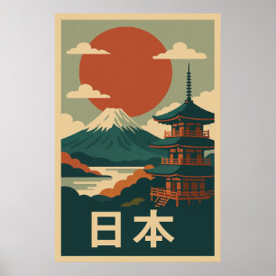 Póster Viaje de cosecha del Monte Fuji Japón - Retro