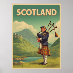 Póster Viaje de cosecha escocesa - Bagpiper de Highland