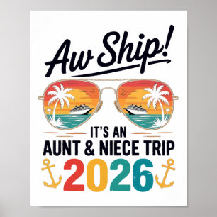 Póster Viaje de crucero de tía y sobrina verano 2026 vaca